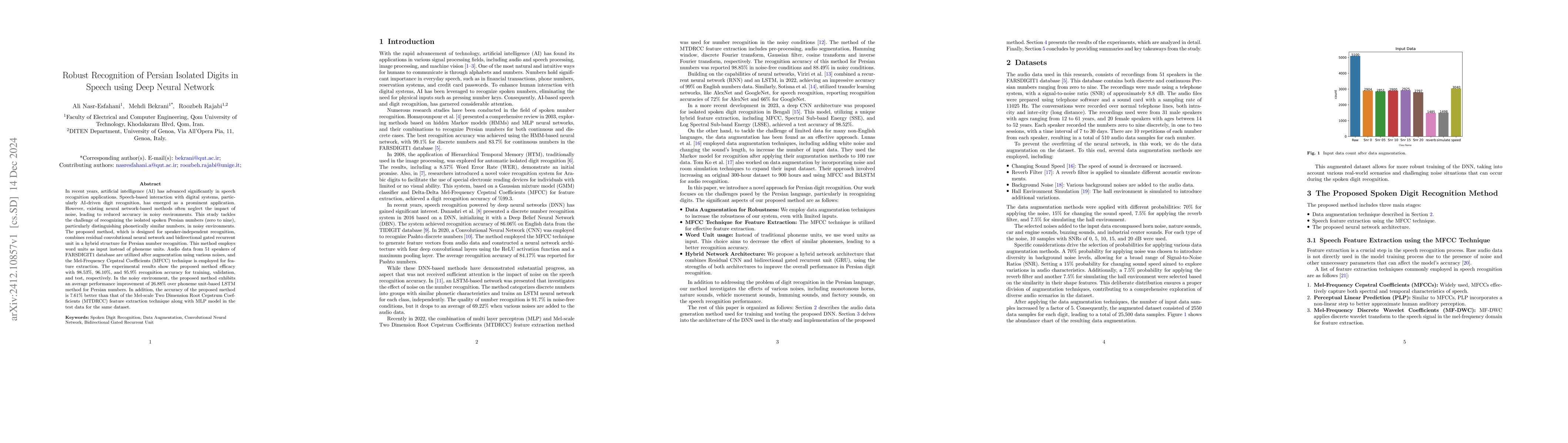 Thumbnail for Robust Recognition of Persian Isolated Digits in Speech using Deep
  Neural Network