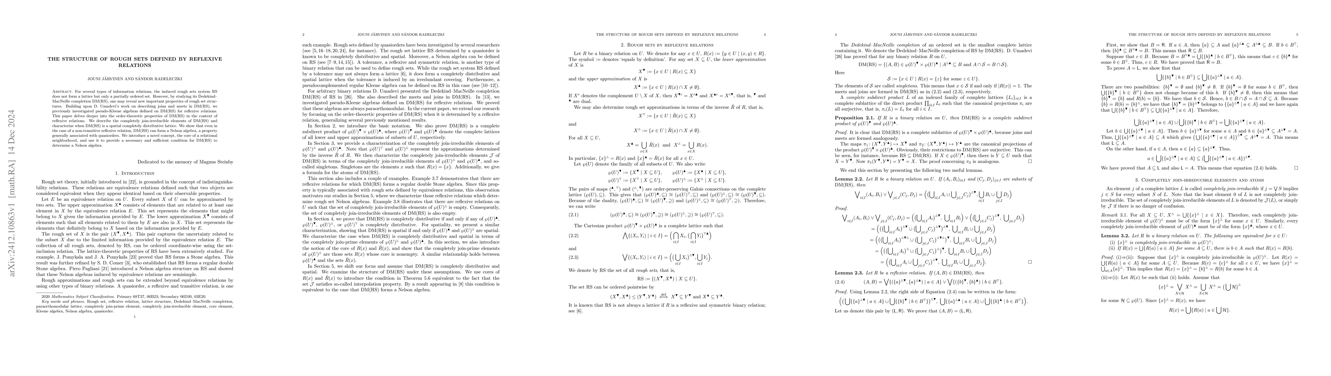 Thumbnail for The structure of rough sets defined by reflexive relations