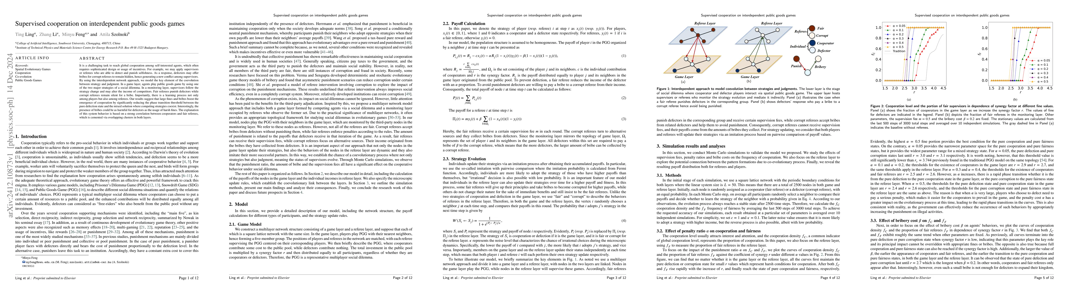 Thumbnail for Supervised cooperation on interdependent public goods games