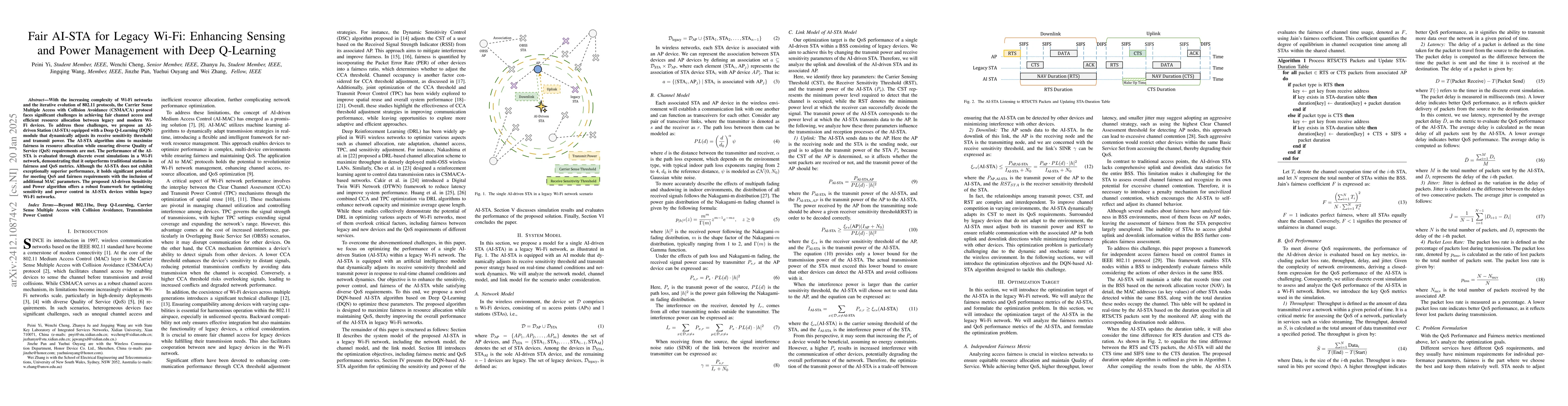 Thumbnail for Fair AI-STA for Legacy Wi-Fi: Enhancing Sensing and Power Management
  with Deep Q-Learning