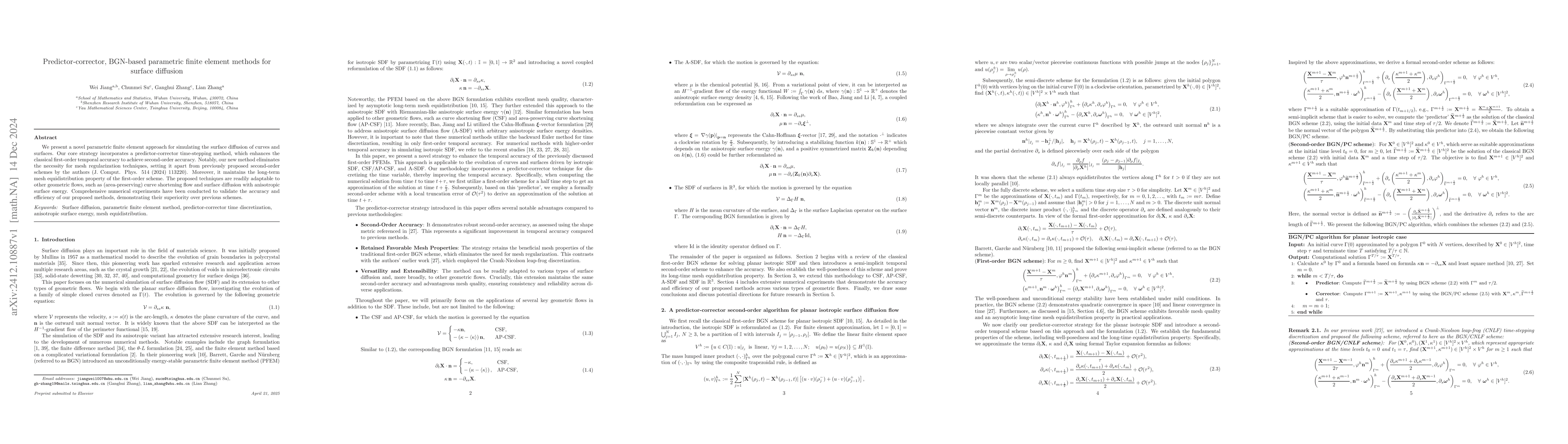 Thumbnail for Predictor-corrector, BGN-based parametric finite element methods for
  surface diffusion