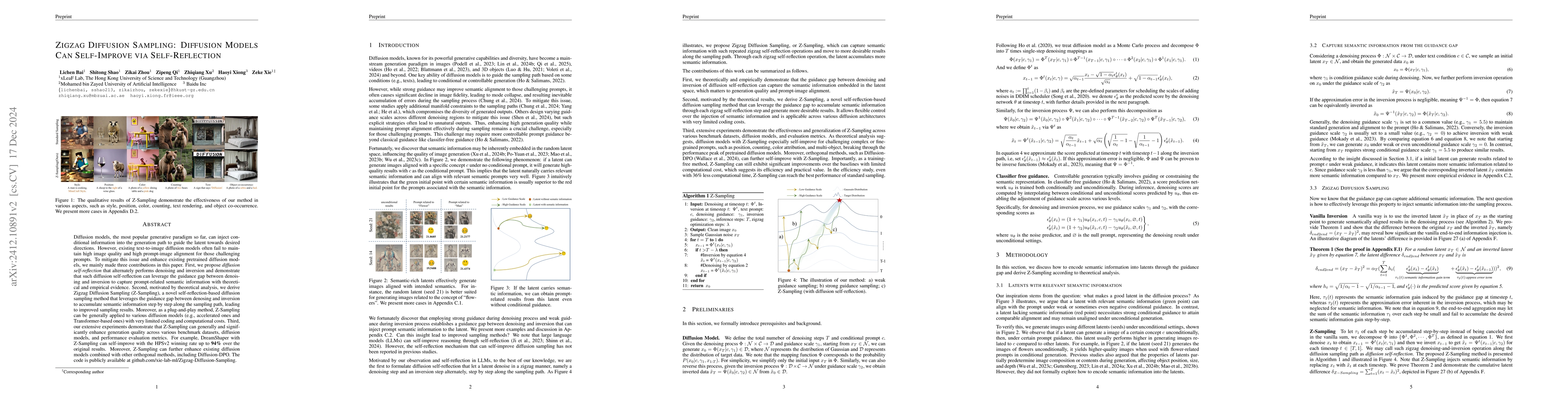 Thumbnail for Zigzag Diffusion Sampling: Diffusion Models Can Self-Improve via
  Self-Reflection