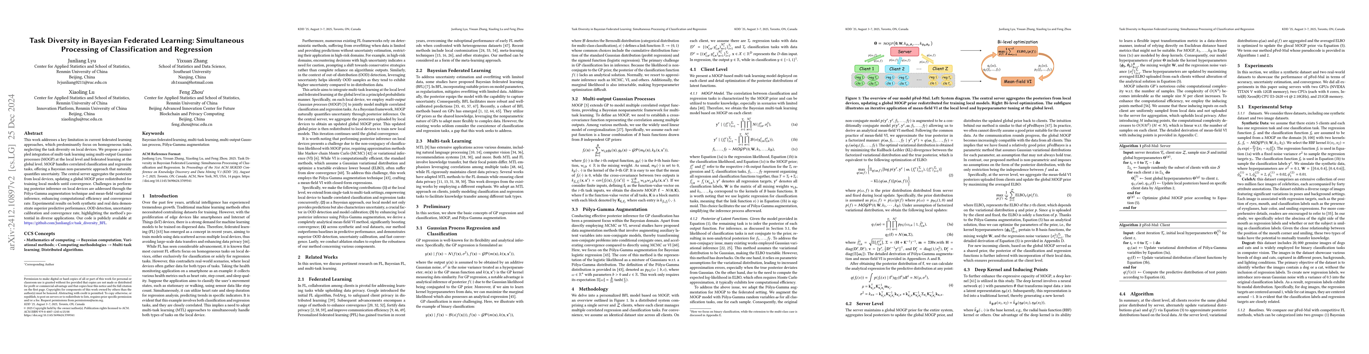 Thumbnail for Task Diversity in Bayesian Federated Learning: Simultaneous Processing
  of Classification and Regression