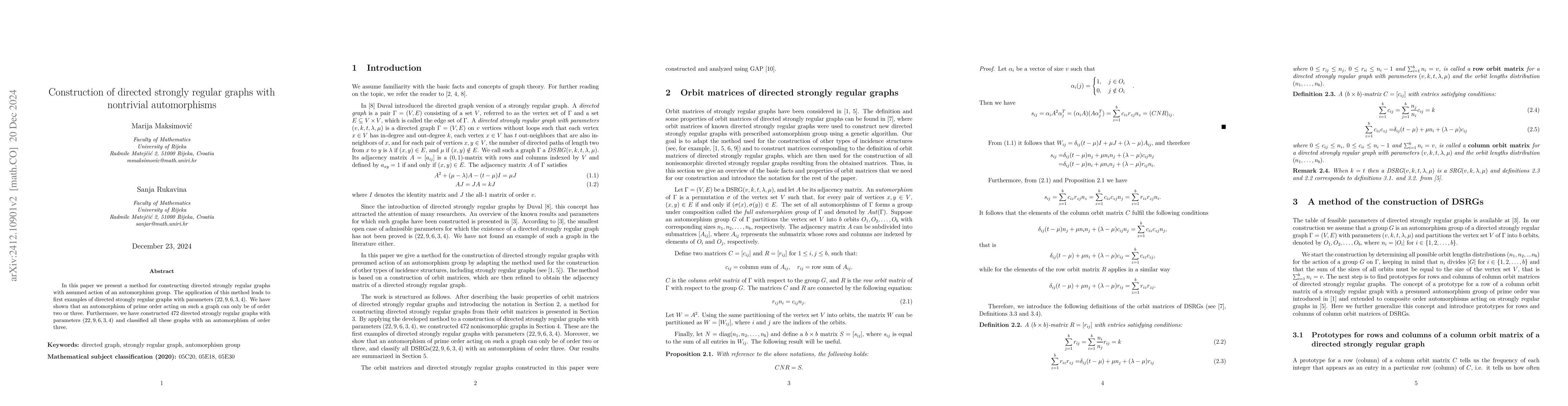 Thumbnail for Construction of directed strongly regular graphs with nontrivial
  automorphisms