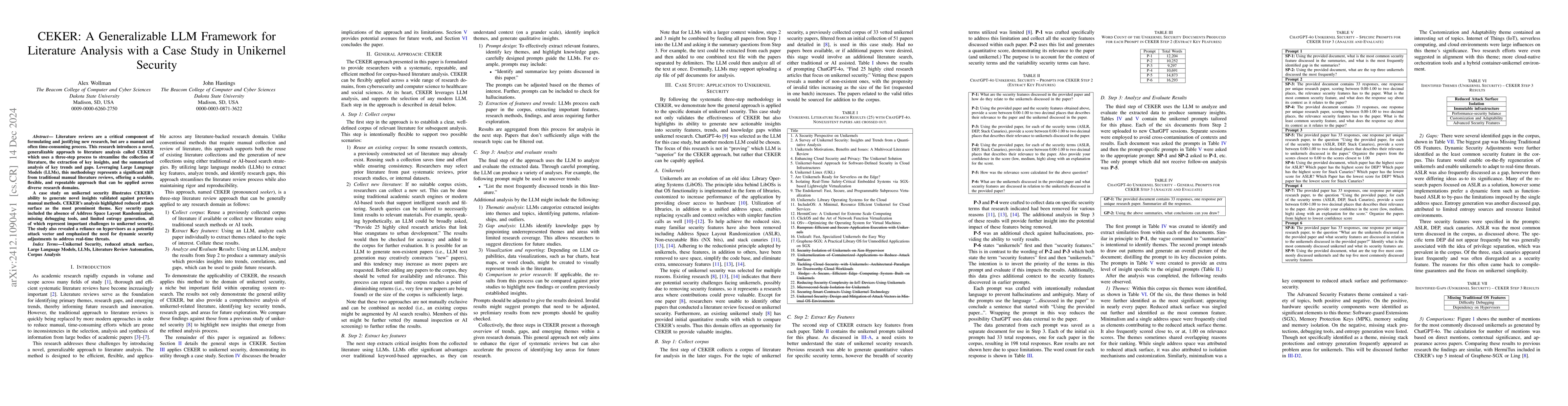 Thumbnail for CEKER: A Generalizable LLM Framework for Literature Analysis with a Case
  Study in Unikernel Security