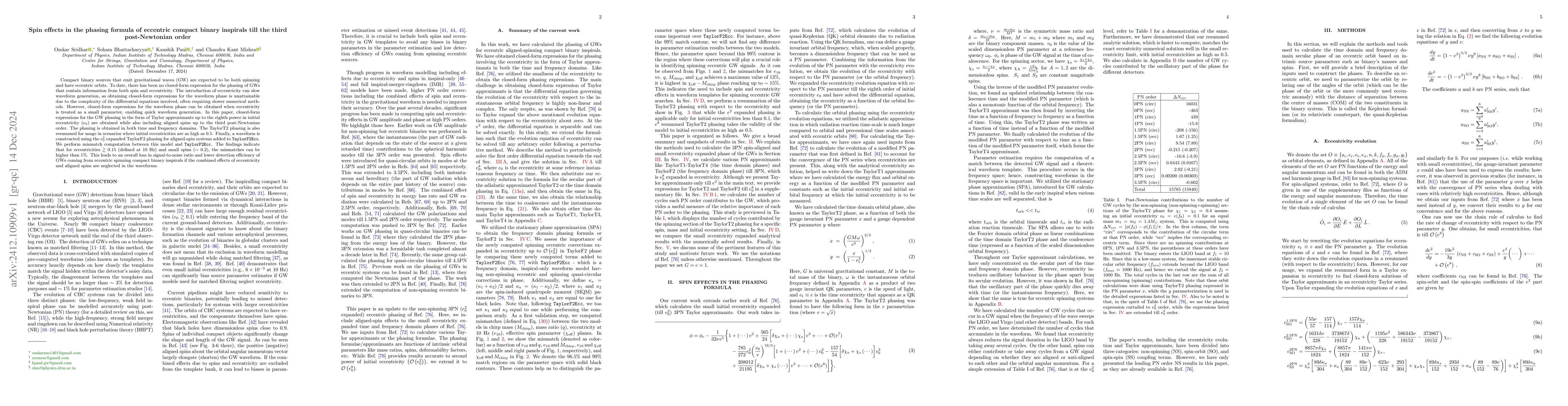 Thumbnail for Spin effects in the phasing formula of eccentric compact binary
  inspirals till the third post-Newtonian order