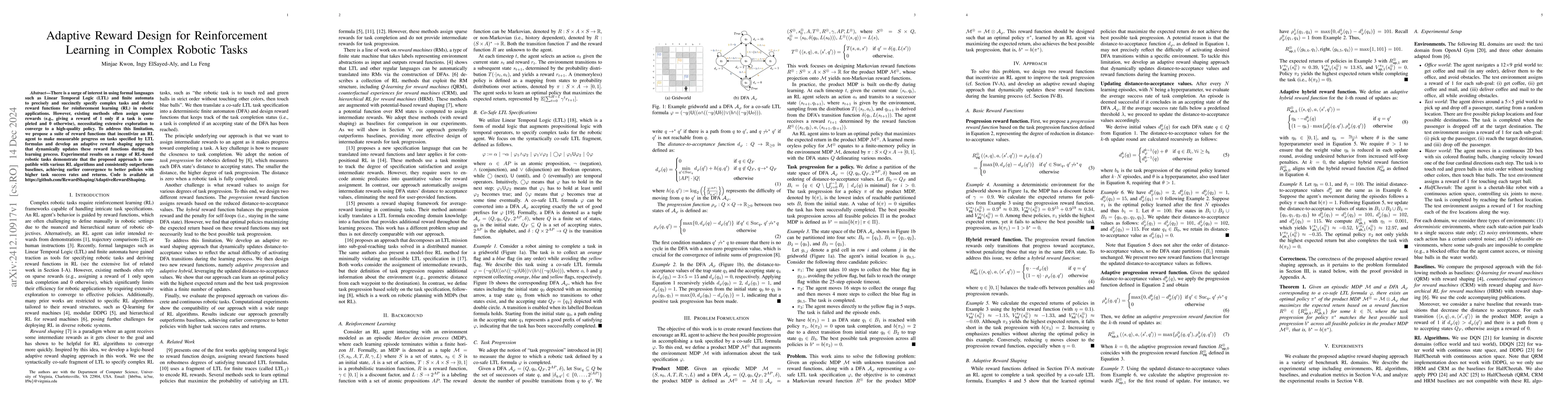 Thumbnail for Adaptive Reward Design for Reinforcement Learning in Complex Robotic
  Tasks