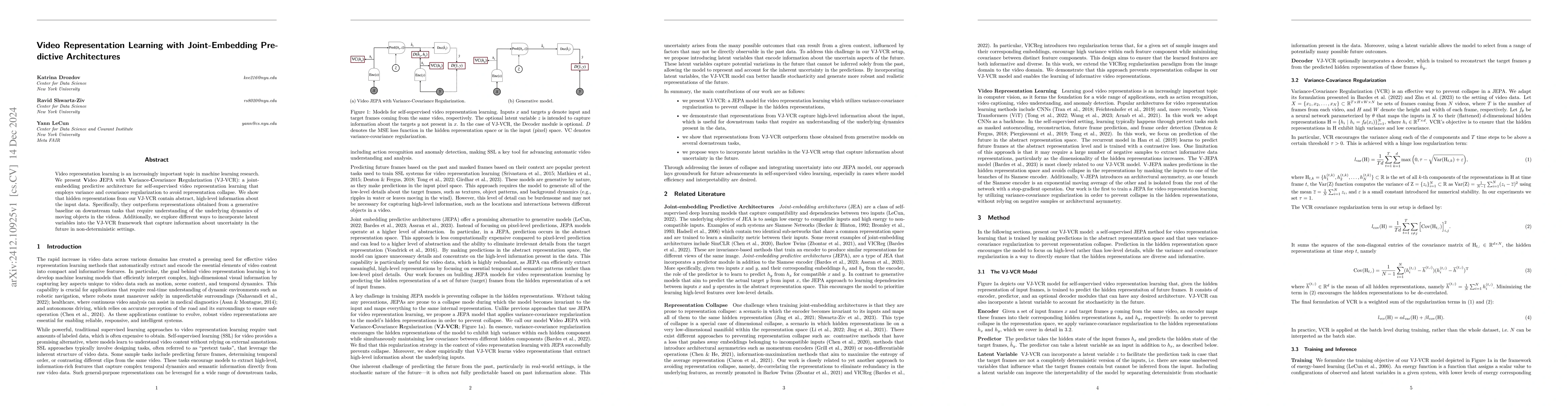 Thumbnail for Video Representation Learning with Joint-Embedding Predictive
  Architectures