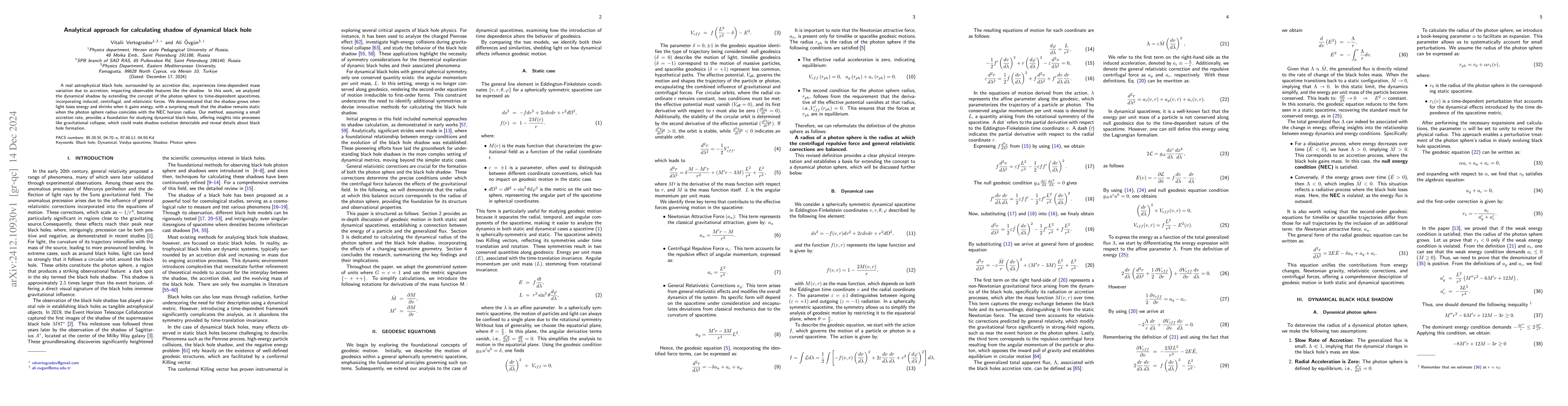 Thumbnail for Analytical approach for calculating shadow of dynamical black hole