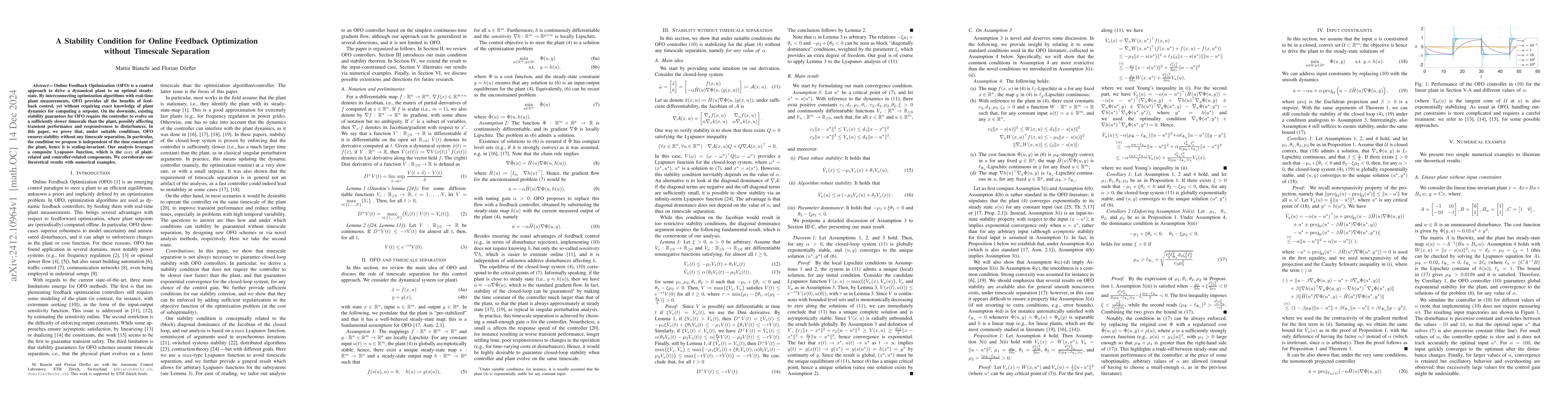 Thumbnail for A Stability Condition for Online Feedback Optimization without Timescale
  Separation
