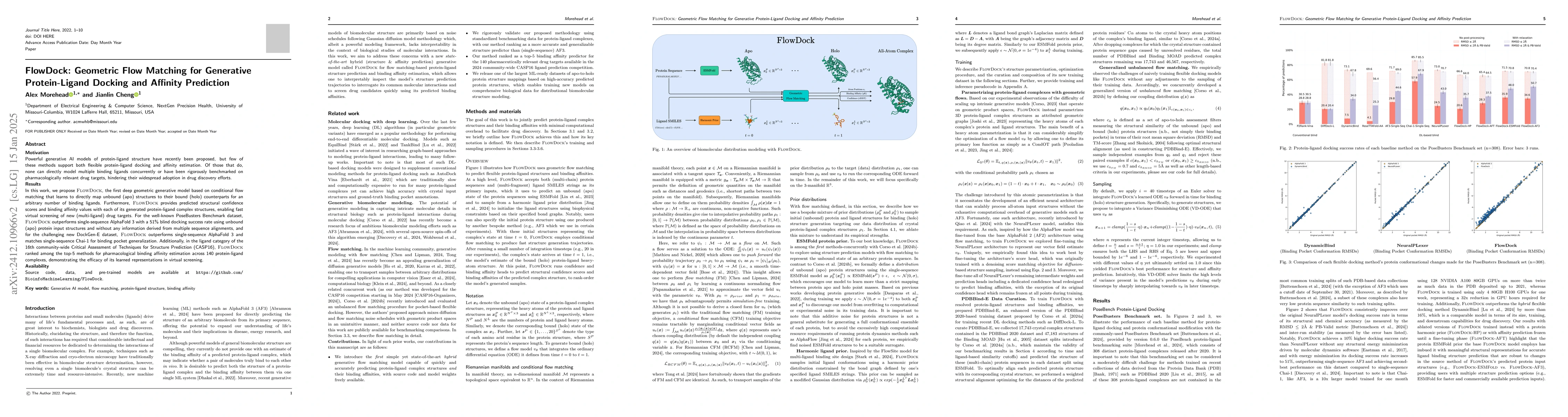 Thumbnail for FlowDock: Geometric Flow Matching for Generative Protein-Ligand Docking
  and Affinity Prediction