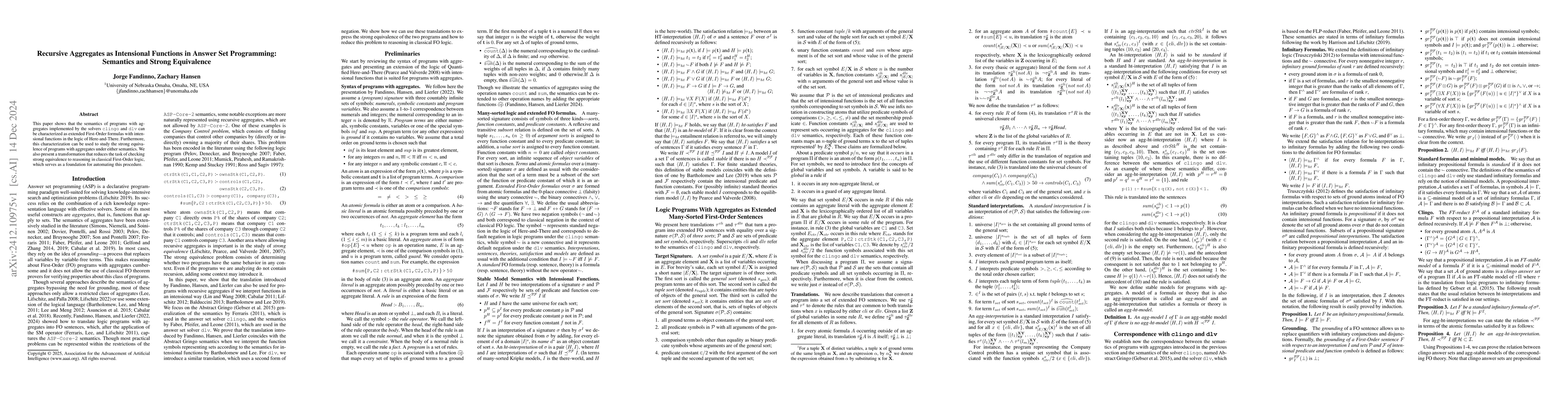 Thumbnail for Recursive Aggregates as Intensional Functions in Answer Set Programming:
  Semantics and Strong Equivalence