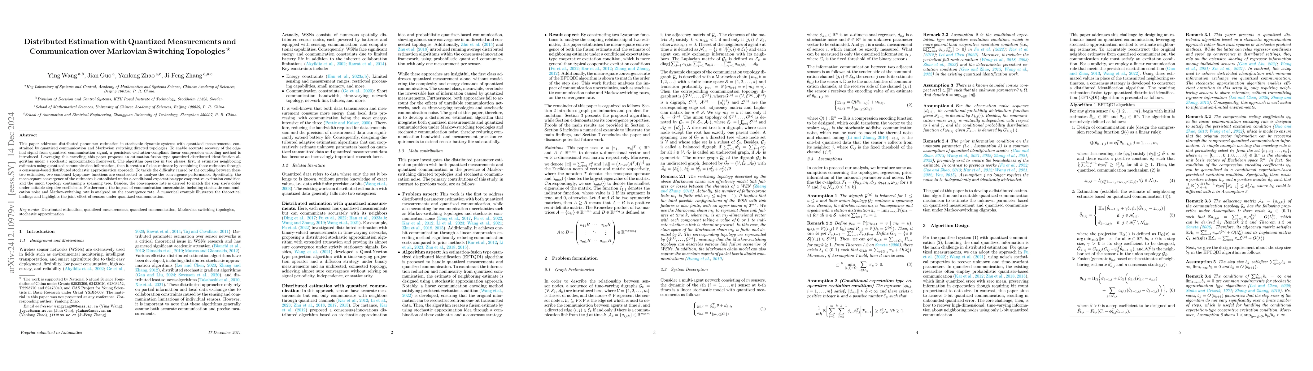 Thumbnail for Distributed Estimation with Quantized Measurements and Communication
  over Markovian Switching Topologies