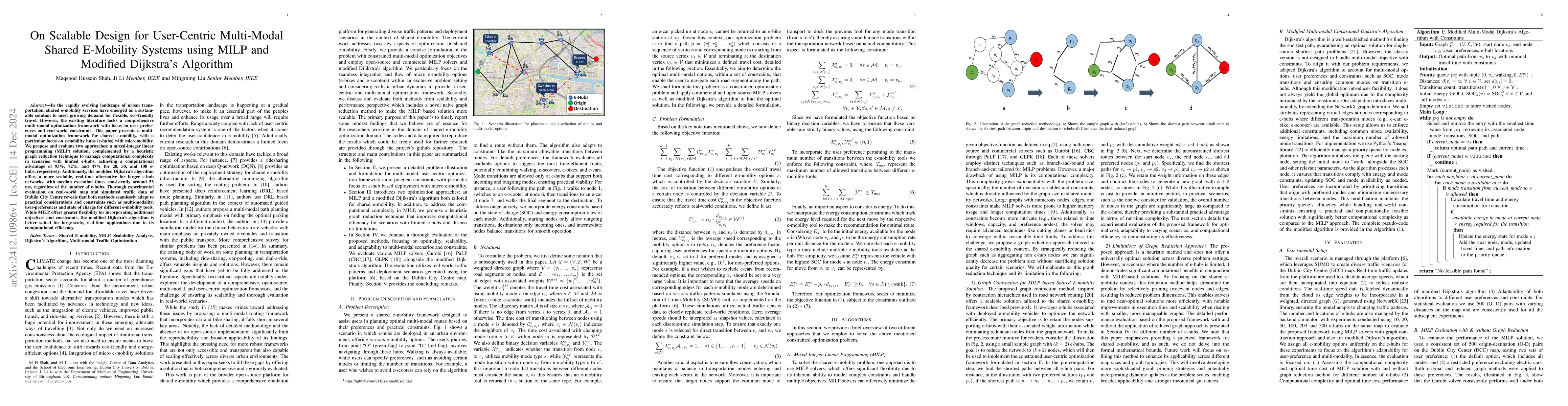 Thumbnail for On Scalable Design for User-Centric Multi-Modal Shared E-Mobility
  Systems using MILP and Modified Dijkstra's Algorithm