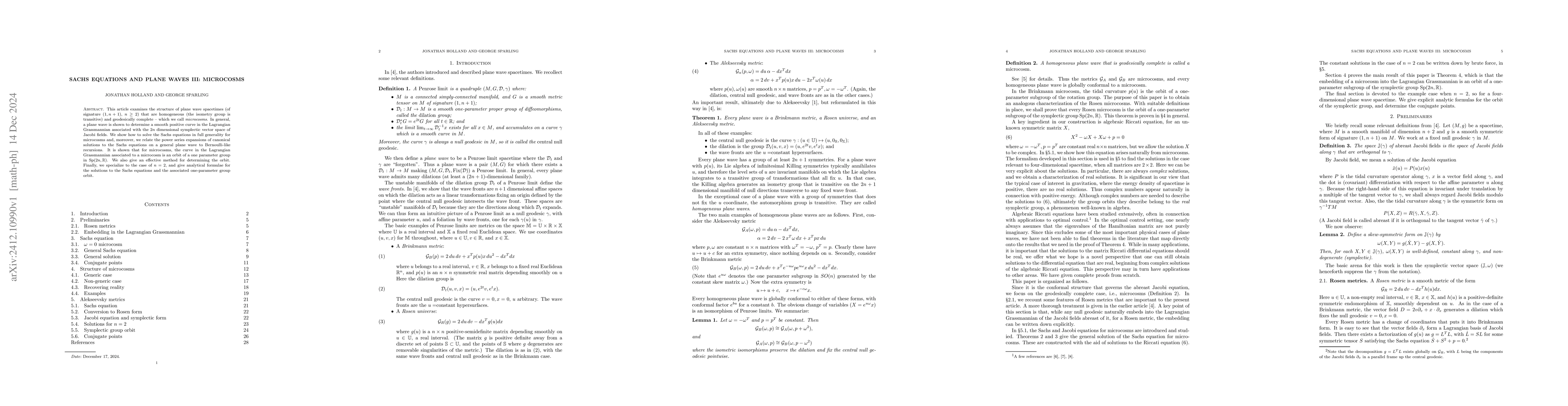 Thumbnail for Sachs equations and plane waves III: Microcosms