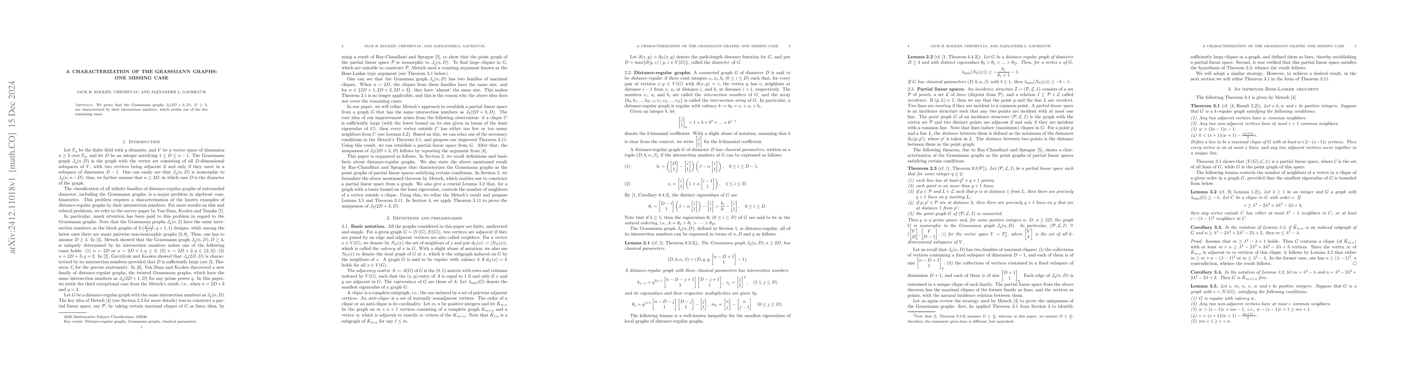 Thumbnail for A characterization of the Grassmann graphs: one missing case