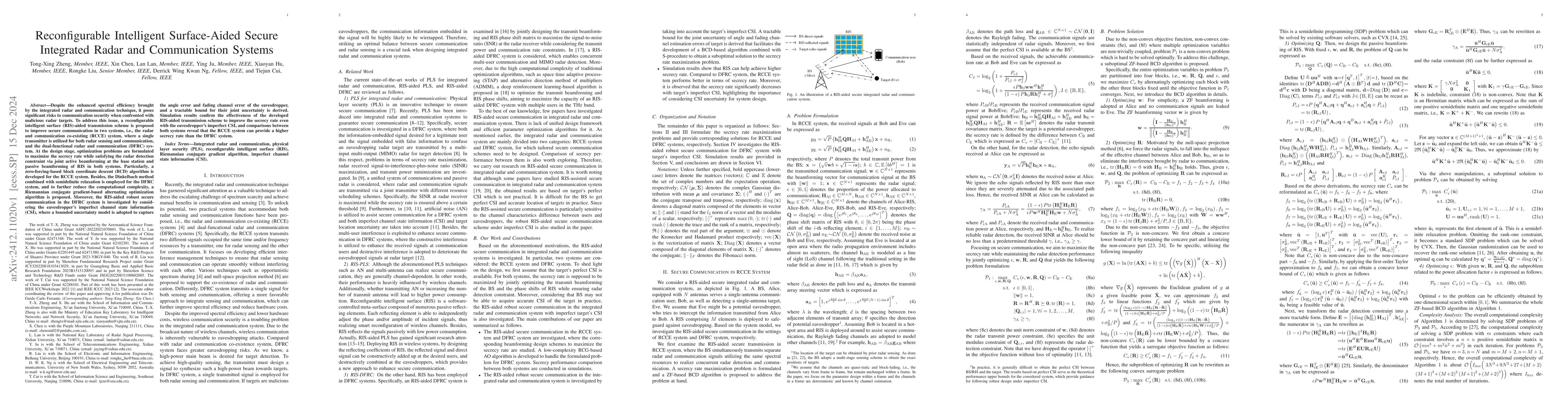Thumbnail for Reconfigurable Intelligent Surface-Aided Secure Integrated Radar and
  Communication Systems
