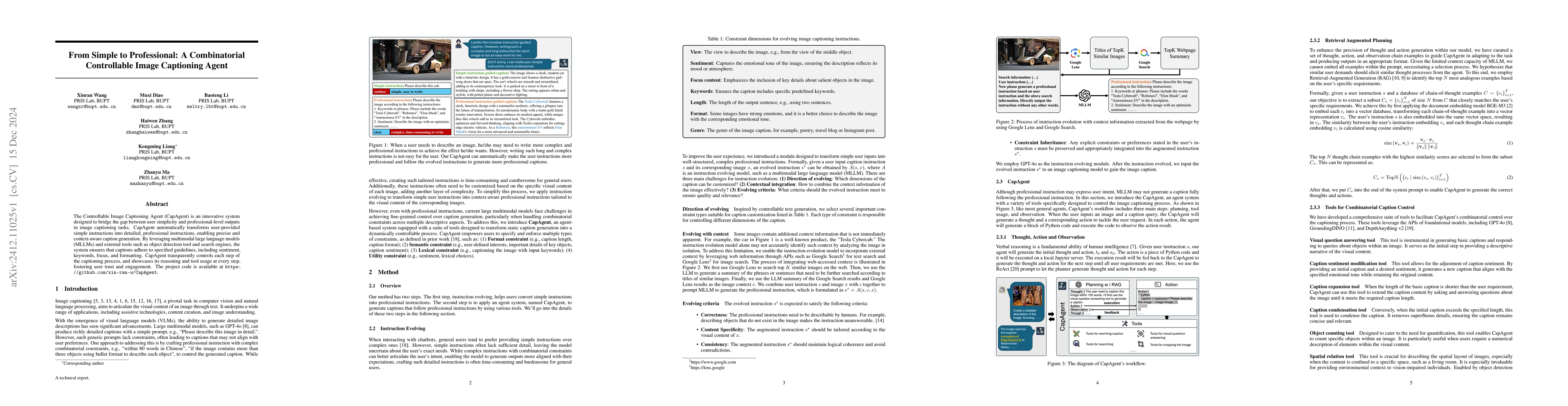 Thumbnail for From Simple to Professional: A Combinatorial Controllable Image
  Captioning Agent