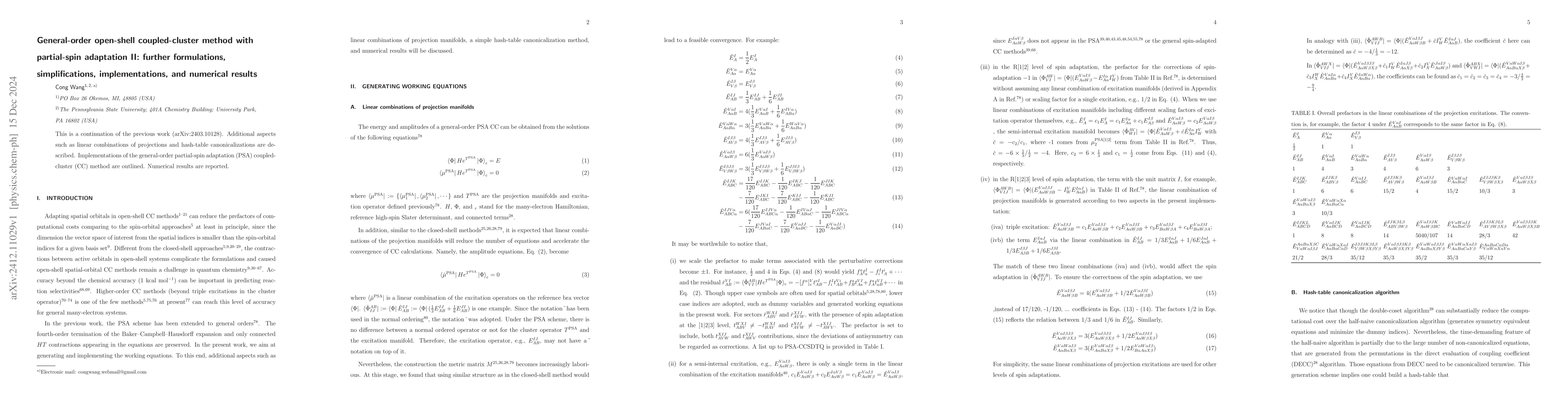Thumbnail for General-order open-shell coupled-cluster method with partial-spin
  adaptation II: further formulations, simplifications, implementations, and
  numerical results