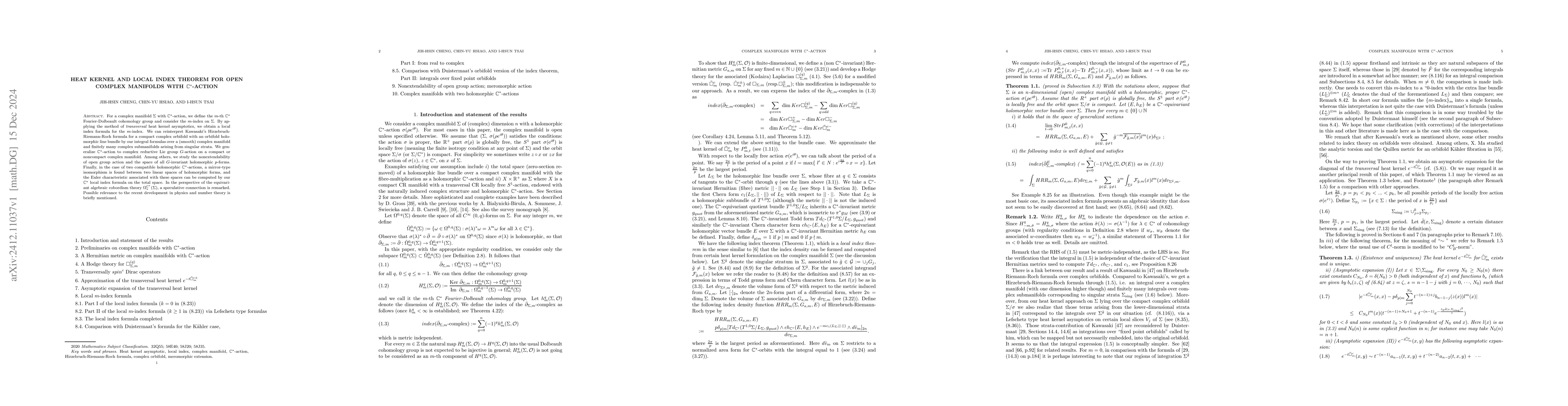 Thumbnail for Heat kernel and local index theorem for open complex manifolds with
  $\mathbb{C}^{\ast }$-action