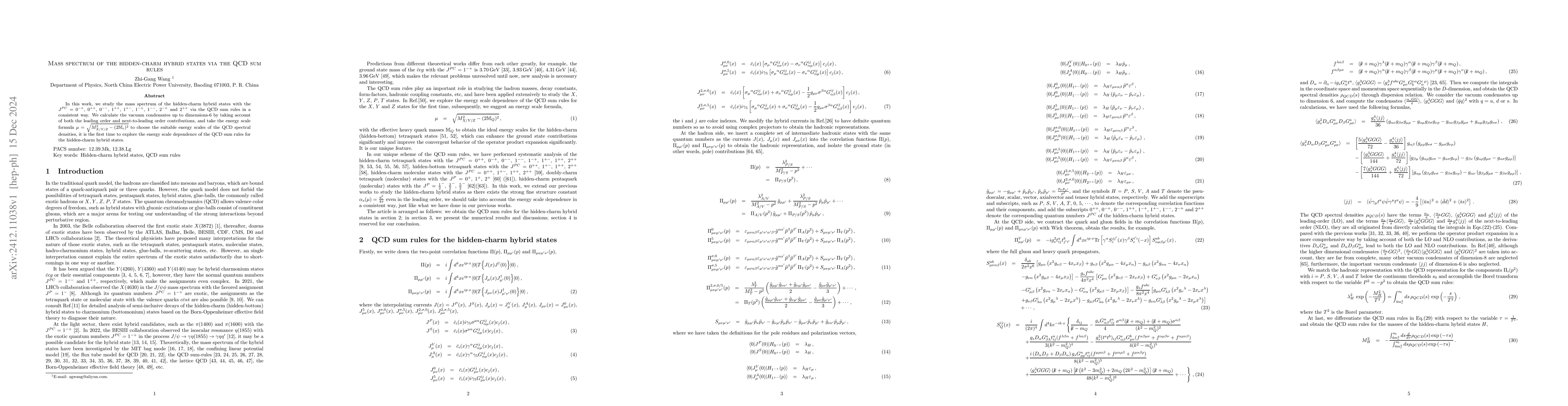 Thumbnail for Mass spectrum of the hidden-charm hybrid states via the QCD sum rules