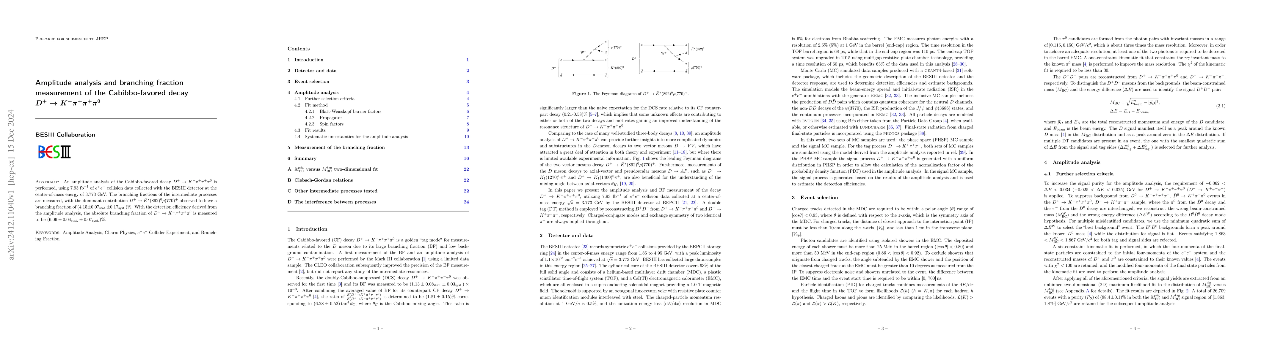 Thumbnail for Amplitude analysis and branching fraction measurement of the
  Cabibbo-favored decay $D^+ \to K^-π^+π^+π^0$