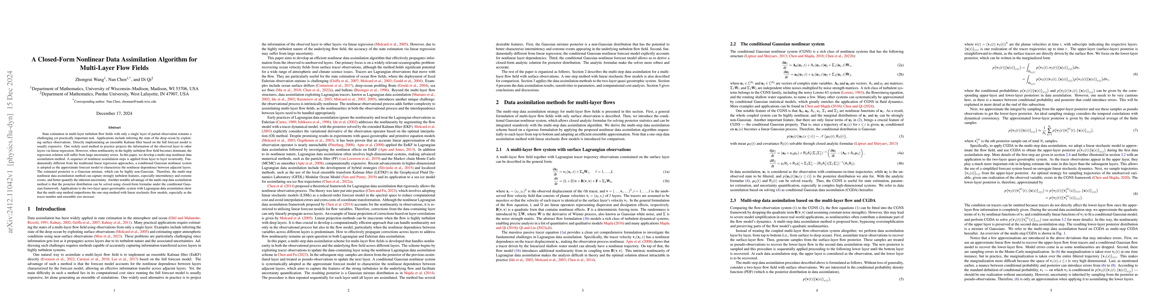 Thumbnail for A Closed-Form Nonlinear Data Assimilation Algorithm for Multi-Layer Flow
  Fields