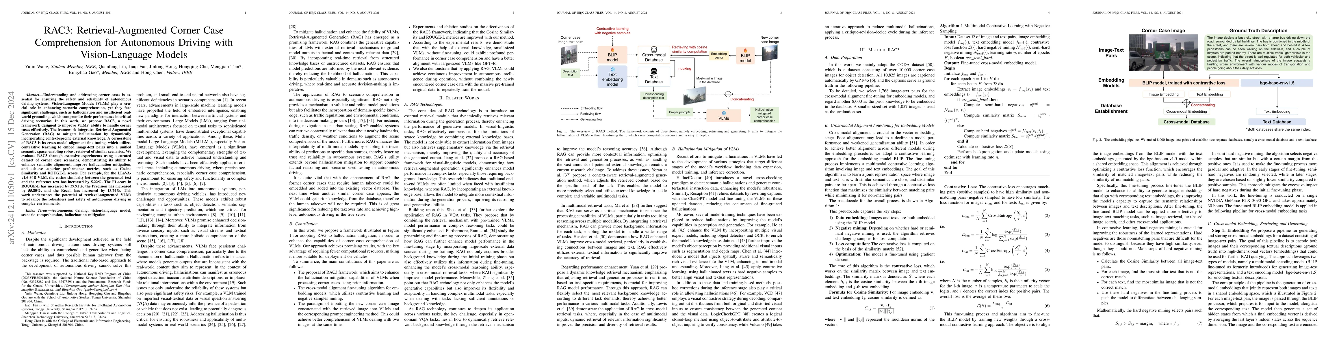 Thumbnail for RAC3: Retrieval-Augmented Corner Case Comprehension for Autonomous
  Driving with Vision-Language Models