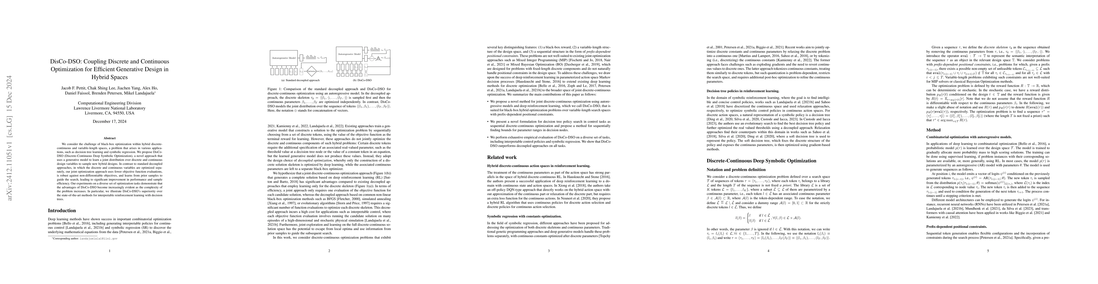 Thumbnail for DisCo-DSO: Coupling Discrete and Continuous Optimization for Efficient
  Generative Design in Hybrid Spaces