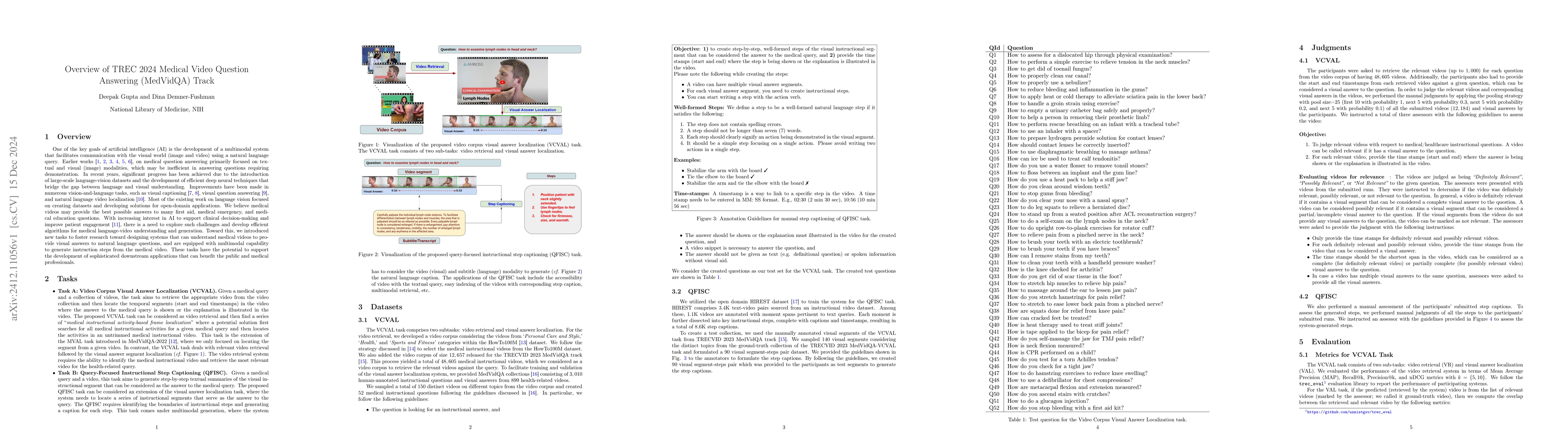 Thumbnail for Overview of TREC 2024 Medical Video Question Answering (MedVidQA) Track