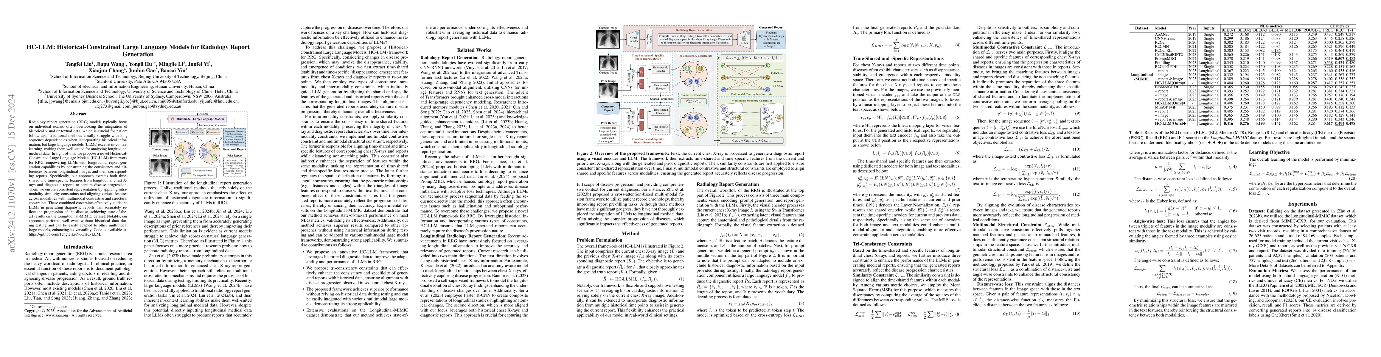 Thumbnail for HC-LLM: Historical-Constrained Large Language Models for Radiology
  Report Generation