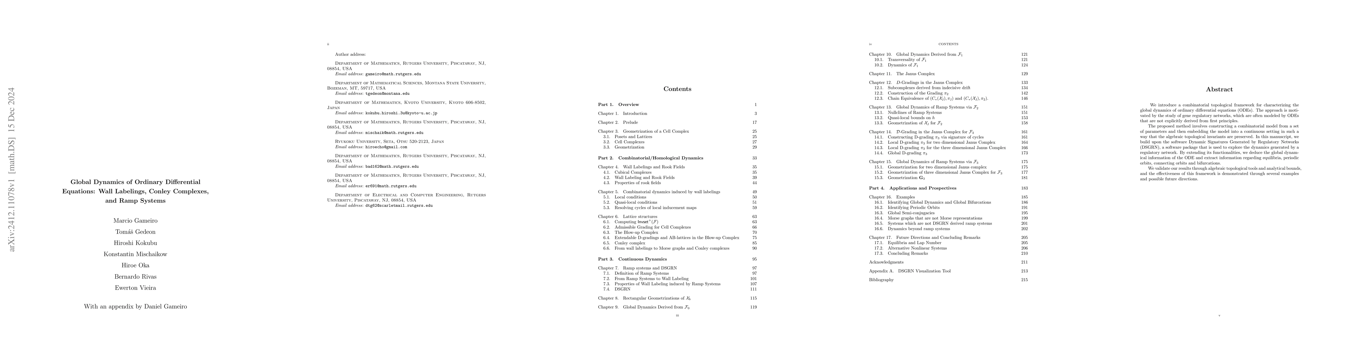 Thumbnail for Global Dynamics of Ordinary Differential Equations: Wall Labelings,
  Conley Complexes, and Ramp Systems