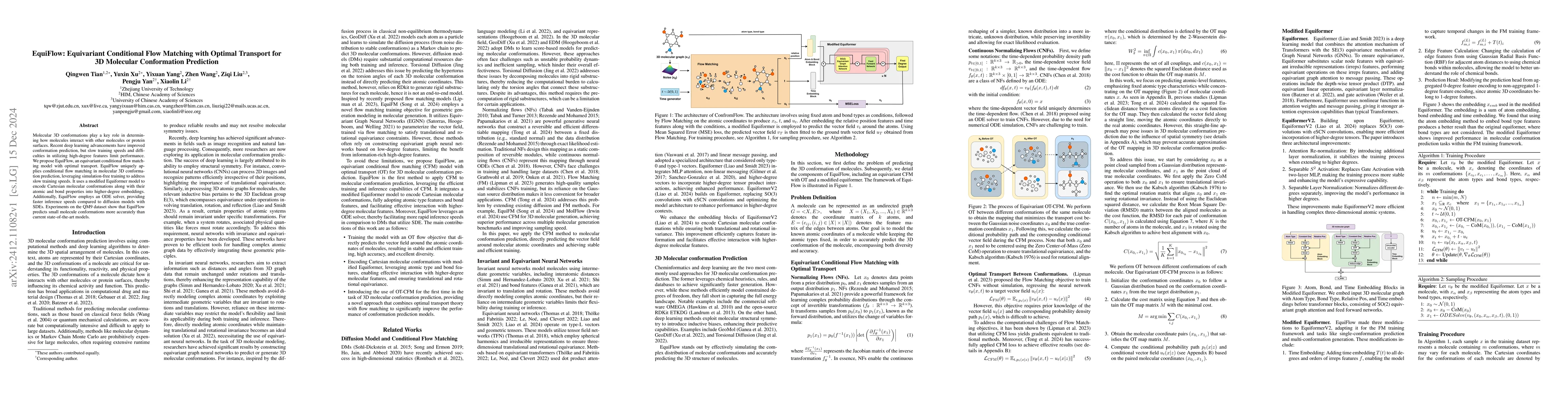 Thumbnail for EquiFlow: Equivariant Conditional Flow Matching with Optimal Transport
  for 3D Molecular Conformation Prediction