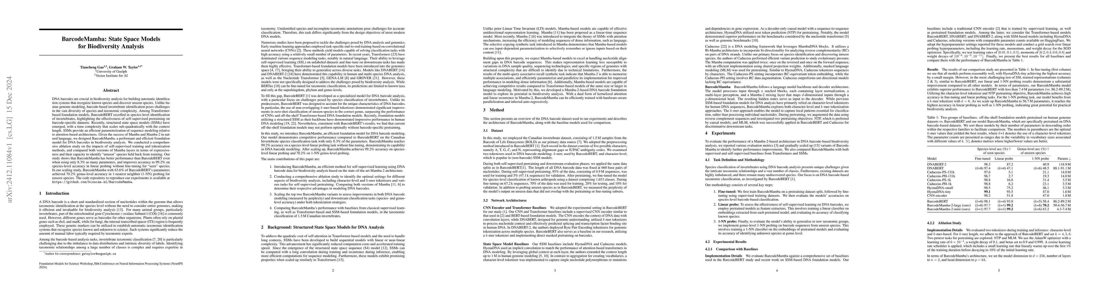 Thumbnail for BarcodeMamba: State Space Models for Biodiversity Analysis