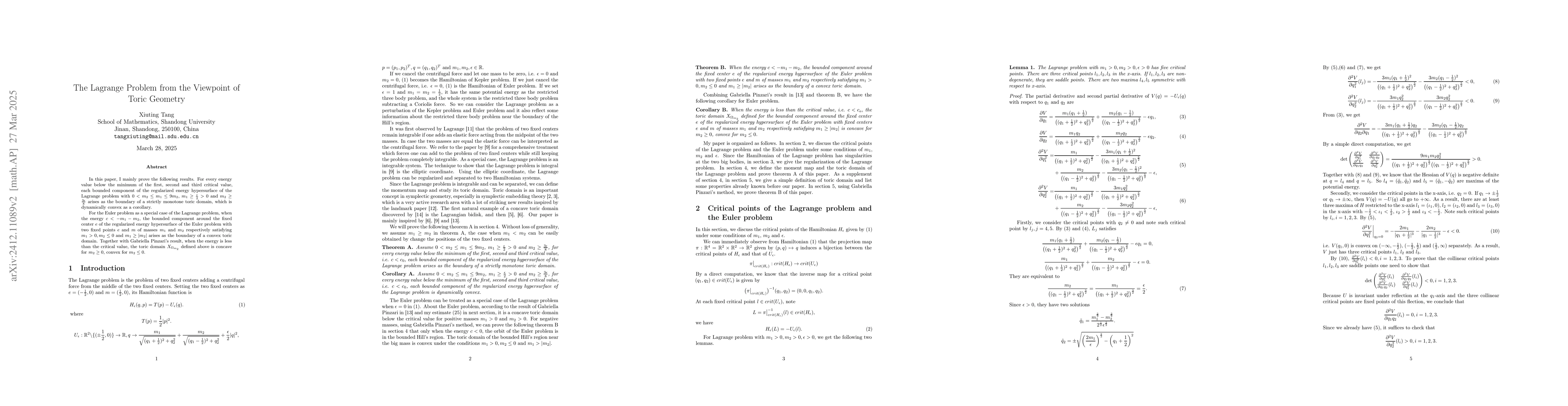 Thumbnail for The Lagrange Problem from the Viewpoint of Toric Geometry
