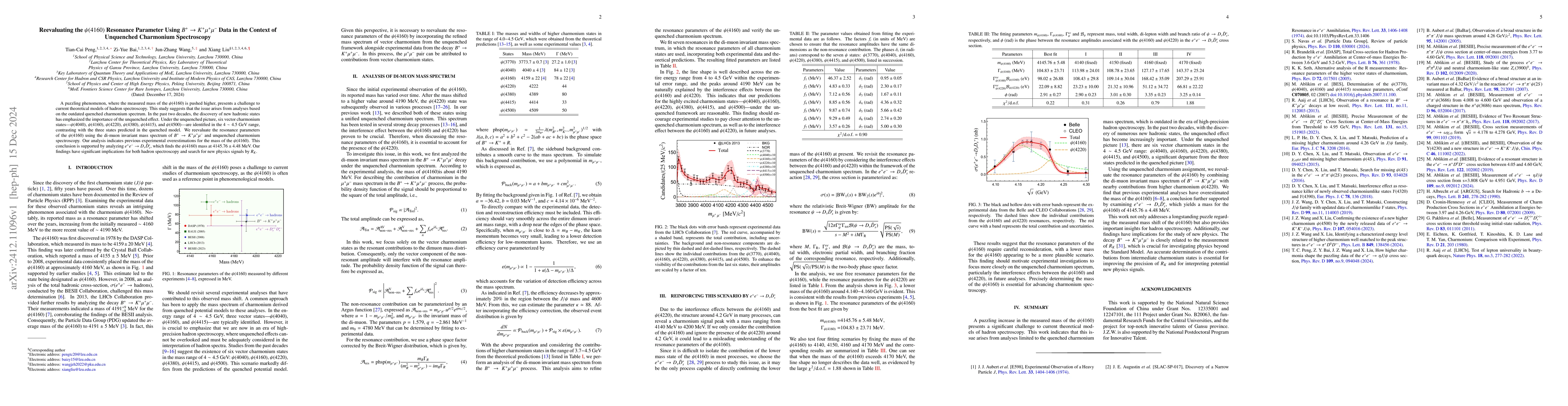 Thumbnail for Reevaluating the $ψ(4160)$ Resonance Parameter Using $B^+\to
  K^+μ^+μ^-$ Data in the Context of Unquenched Charmonium Spectroscopy
