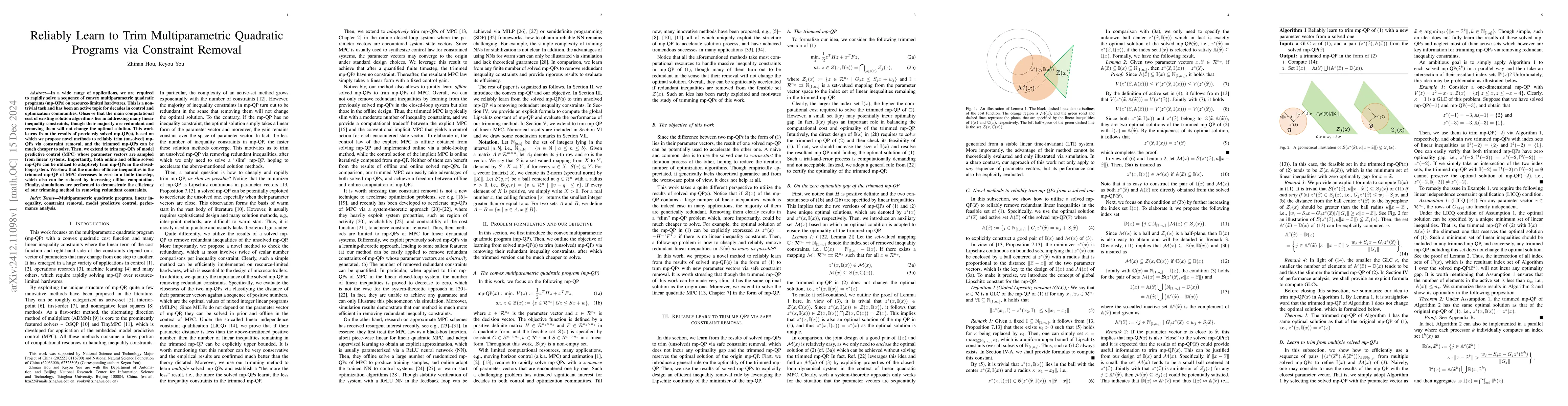 Thumbnail for Reliably Learn to Trim Multiparametric Quadratic Programs via Constraint
  Removal
