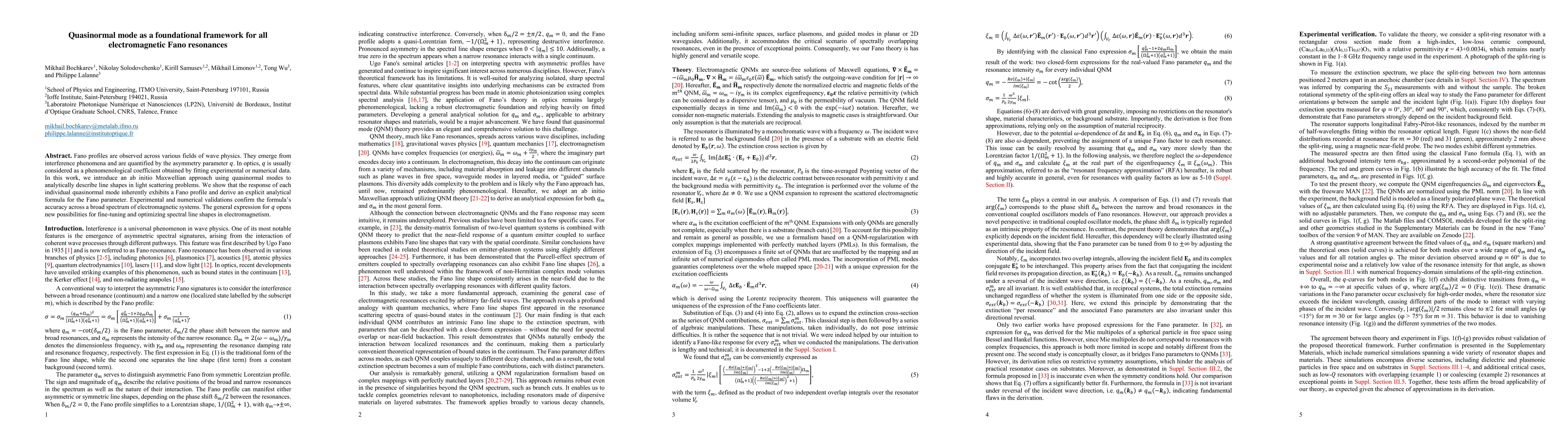 Thumbnail for Quasinormal mode as a foundational framework for all electromagnetic
  Fano resonances