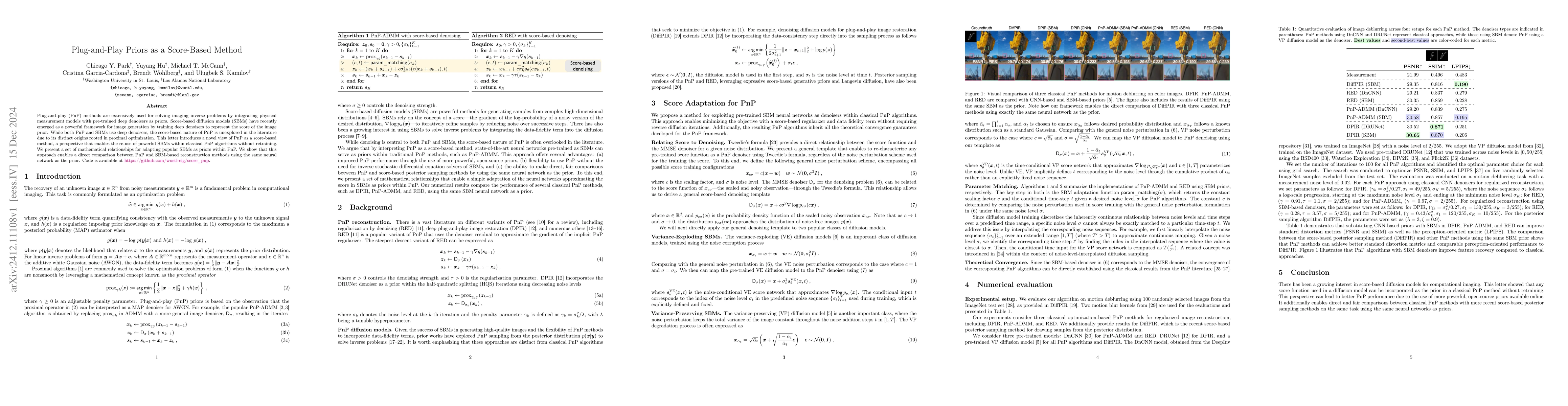 Thumbnail for Plug-and-Play Priors as a Score-Based Method