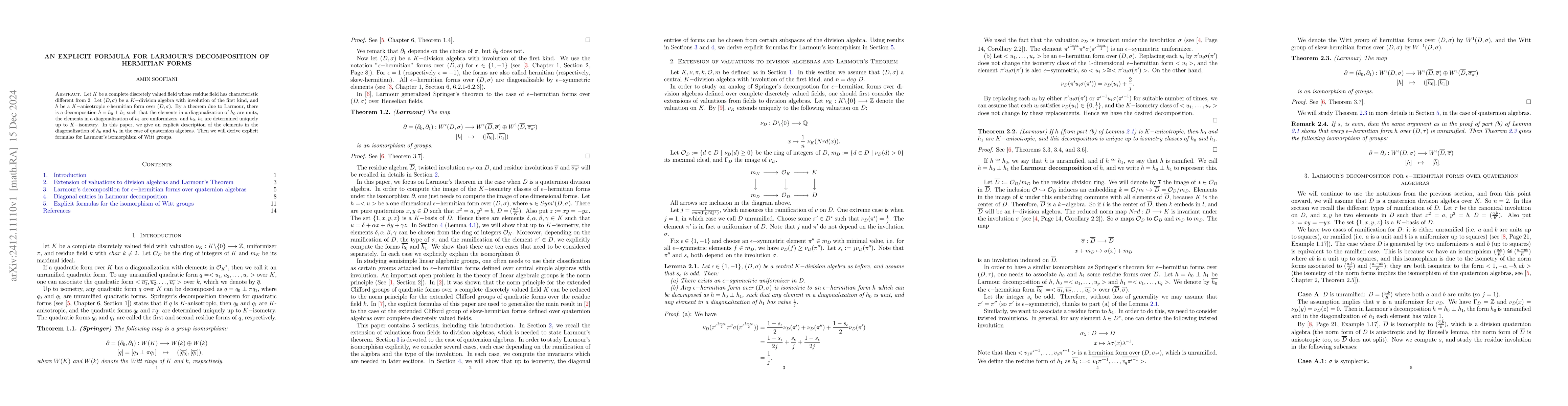 Thumbnail for An explicit formula for Larmour's decomposition of hermitian forms