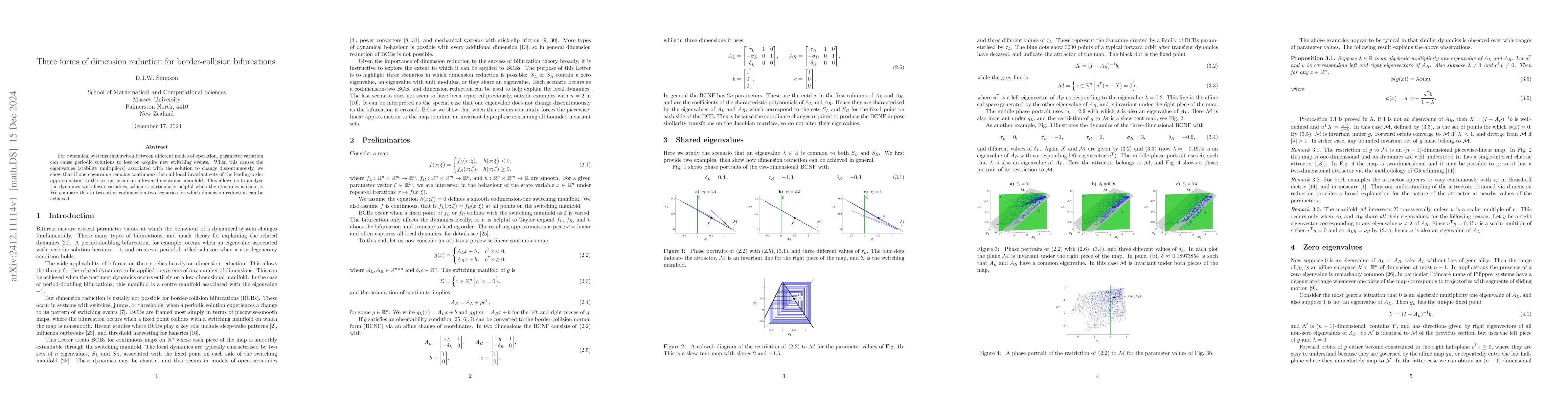 Thumbnail for Three forms of dimension reduction for border-collision bifurcations