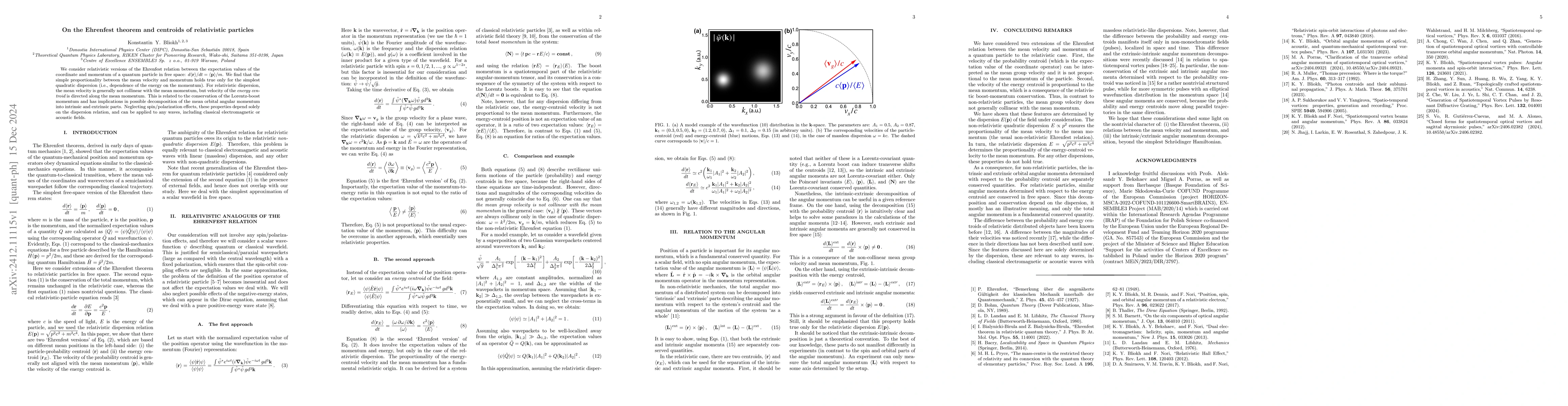 Thumbnail for On the Ehrenfest theorem and centroids of relativistic particles