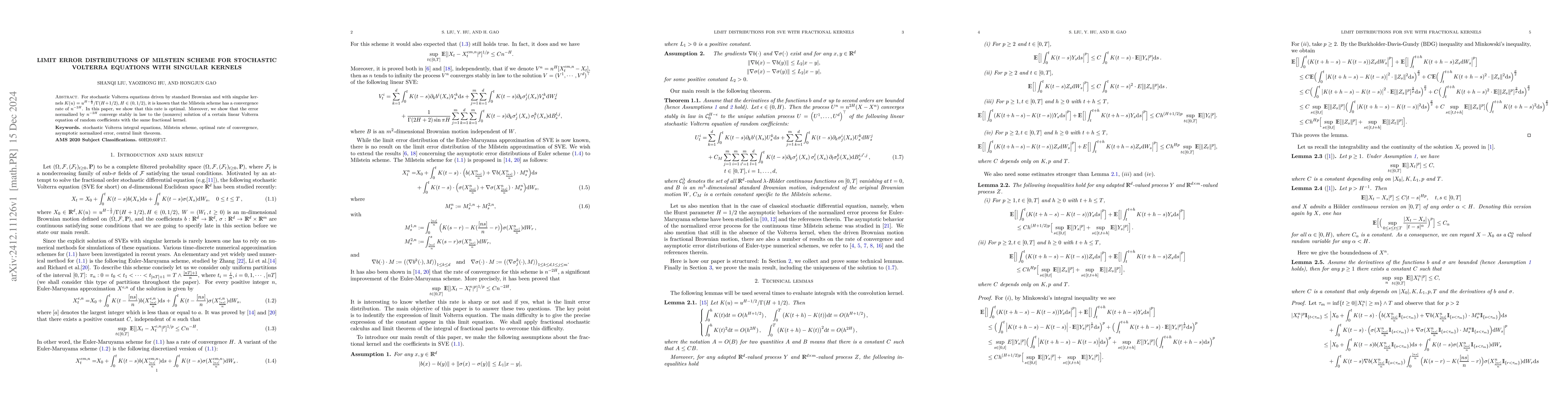 Thumbnail for Limit error distributions of Milstein scheme for stochastic Volterra
  equations with singular kernels