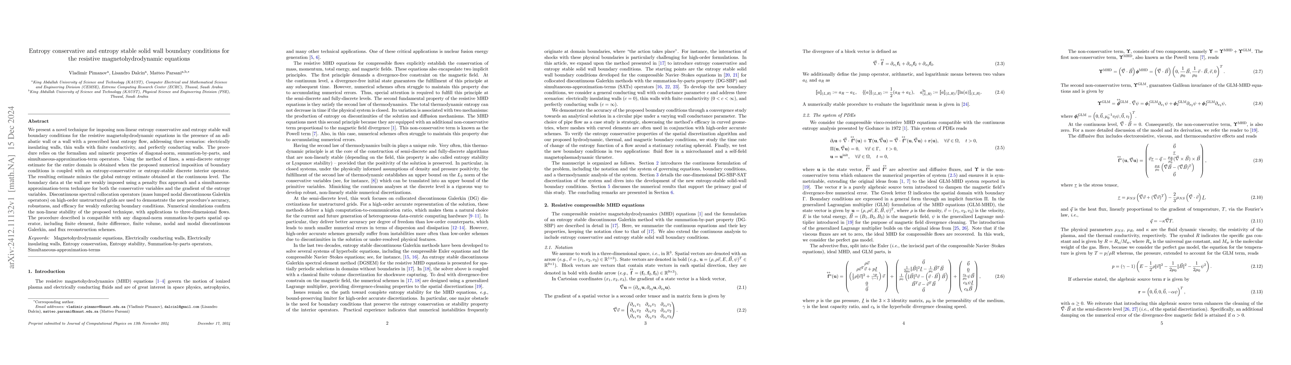 Thumbnail for Entropy conservative and entropy stable solid wall boundary conditions
  for the resistive magnetohydrodynamic equations