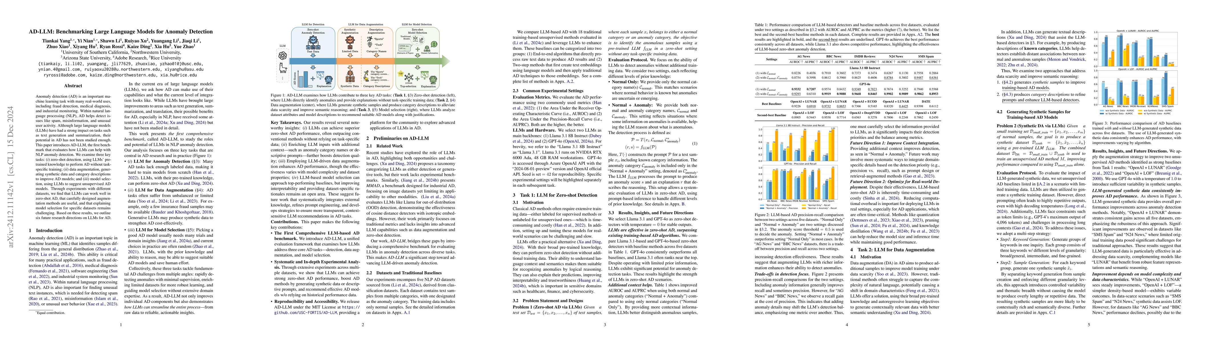 Thumbnail for AD-LLM: Benchmarking Large Language Models for Anomaly Detection