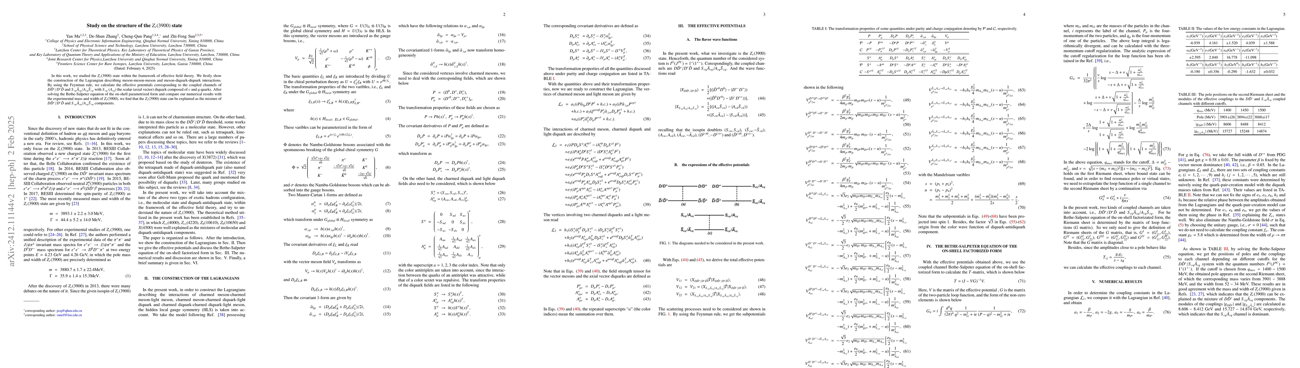Thumbnail for Study on the structure of the $Z_{c}(3900)$ state