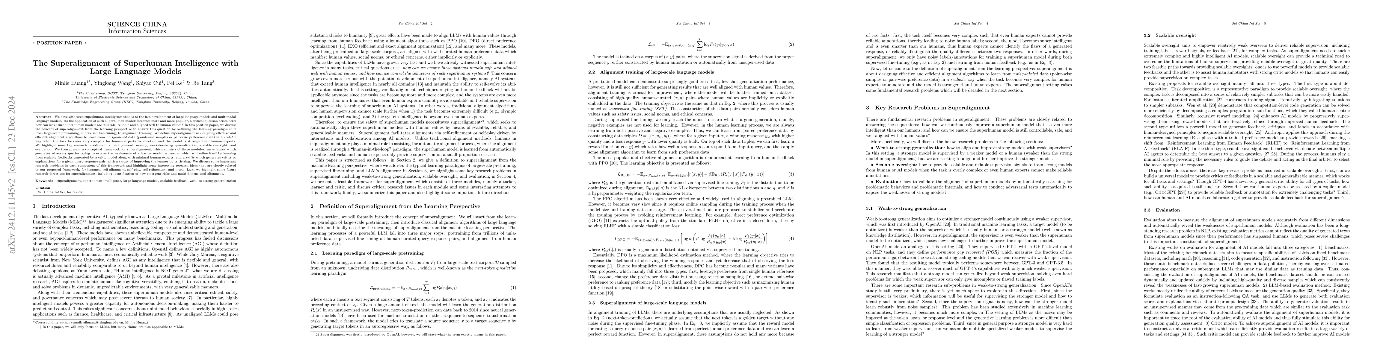 Thumbnail for The Superalignment of Superhuman Intelligence with Large Language Models