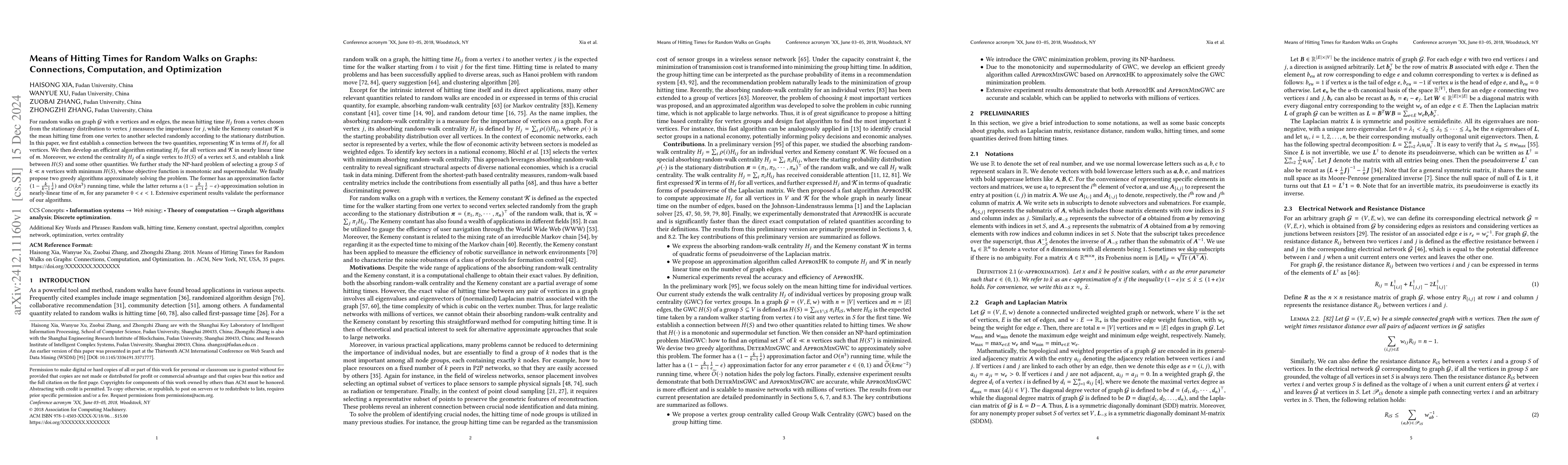Thumbnail for Means of Hitting Times for Random Walks on Graphs: Connections,
  Computation, and Optimization