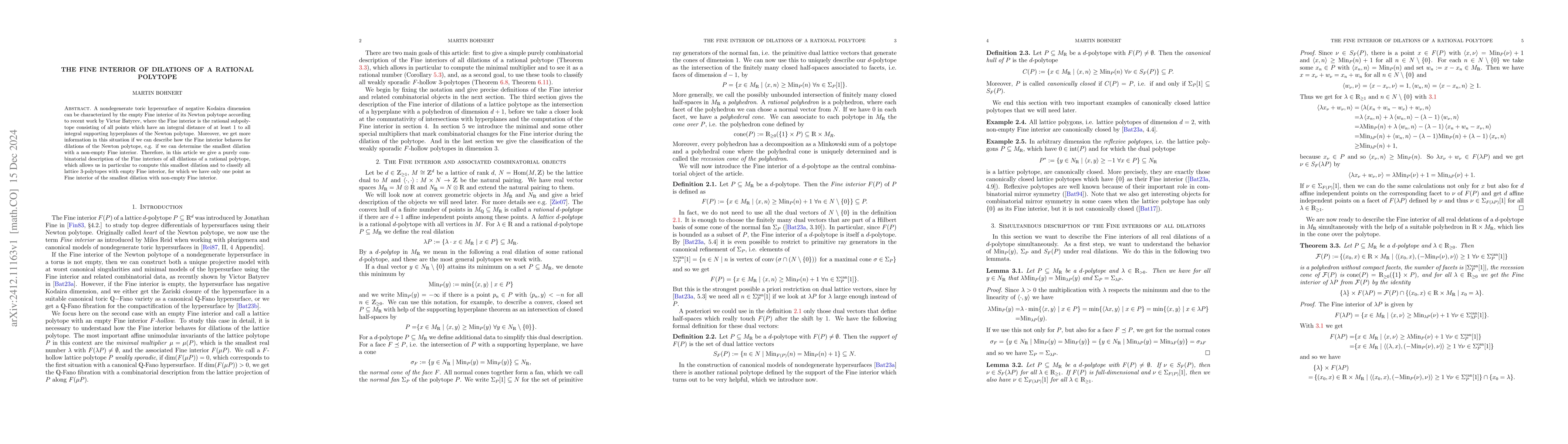 Thumbnail for The Fine interior of dilations of a rational polytope