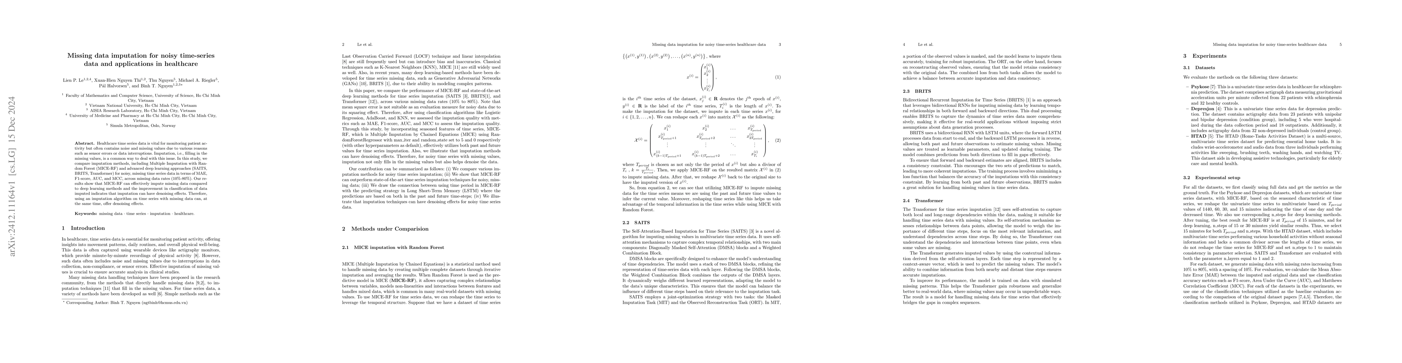 Thumbnail for Missing data imputation for noisy time-series data and applications in
  healthcare